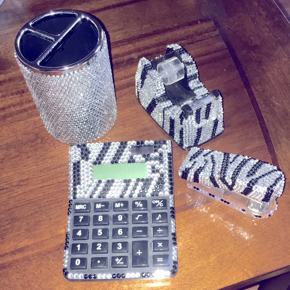 Zebra Print Bling-out desk set black/silver